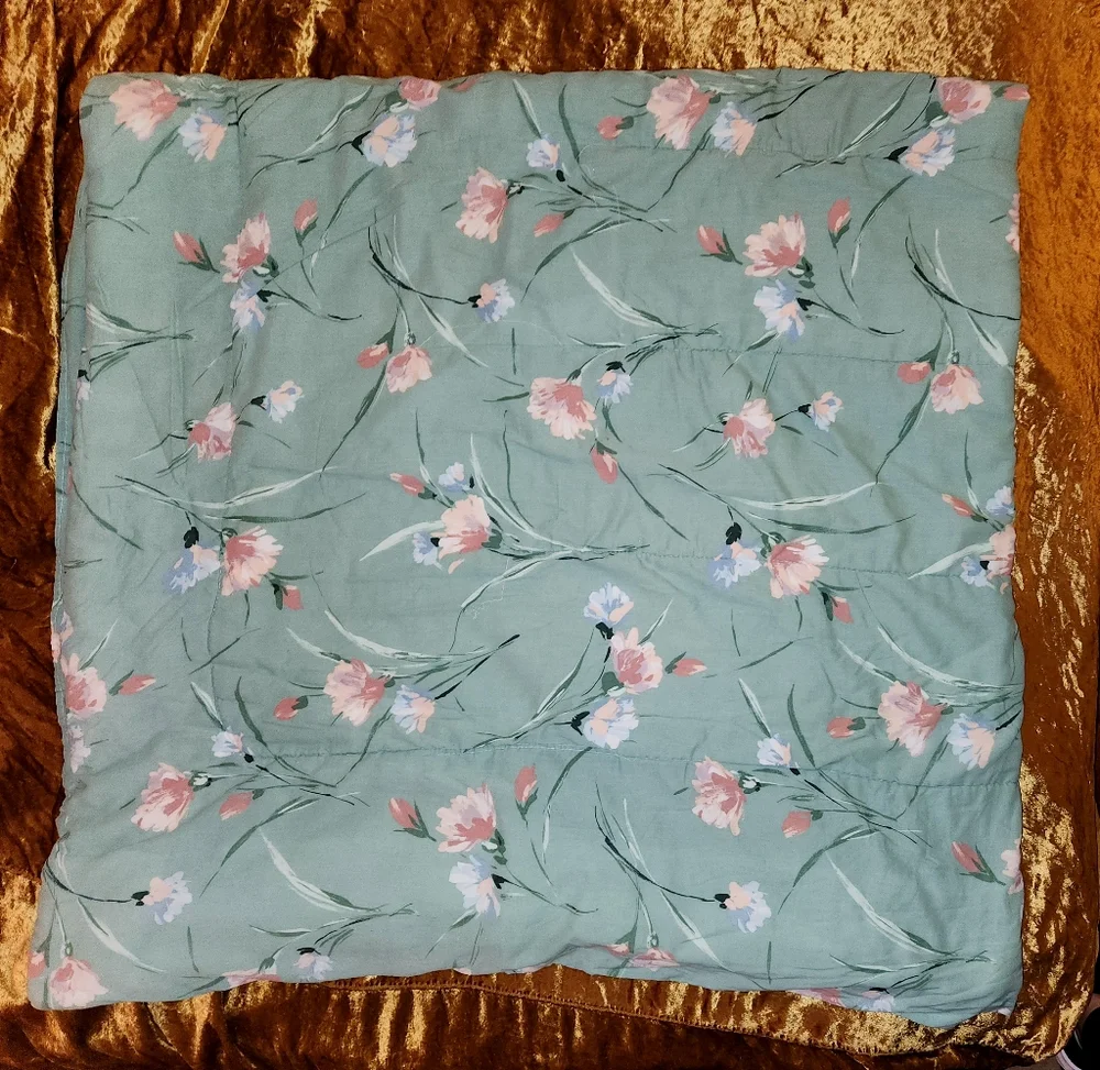 Vintage Bedding Comforter 1980's Green Pink Floral Cottagecore
